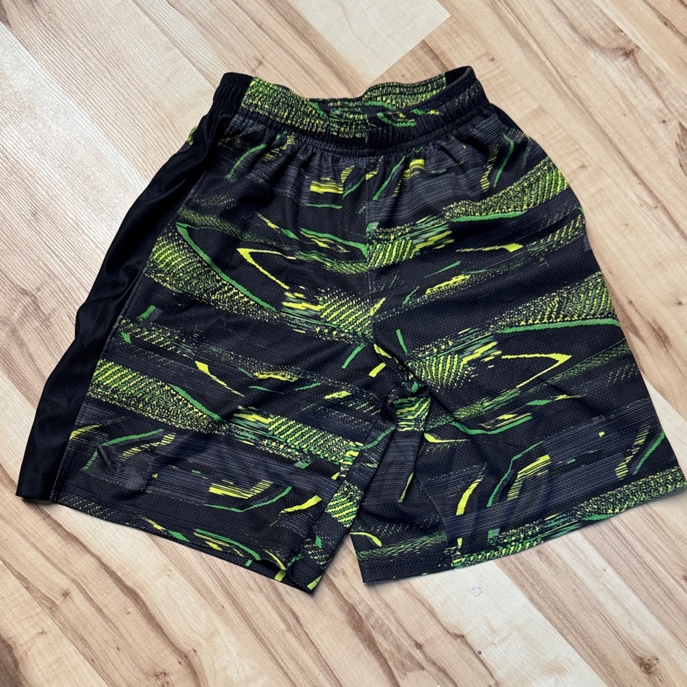 Black Under Armour Athletic Shorts with Neon Green Pattern